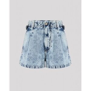 The Mannei Sakib Denim Shorts Blue Acid Wash Wide Leg Buckle Strap Size 36 US 4